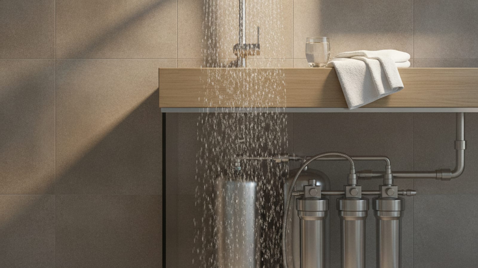 Person showering with San Diego hard water, showing dry and dull hair