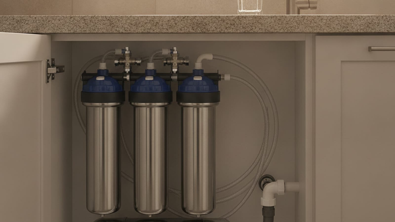 Under-sink reverse osmosis system installed in a San Diego home kitchen for PFAS removal