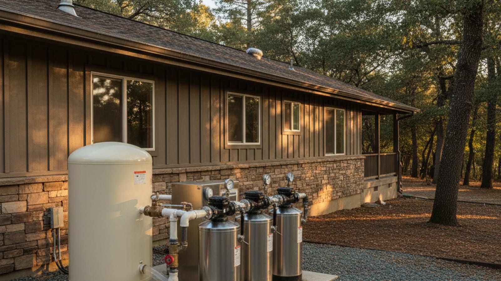 Private well pump house on a rural San Diego County property with mountains in the background