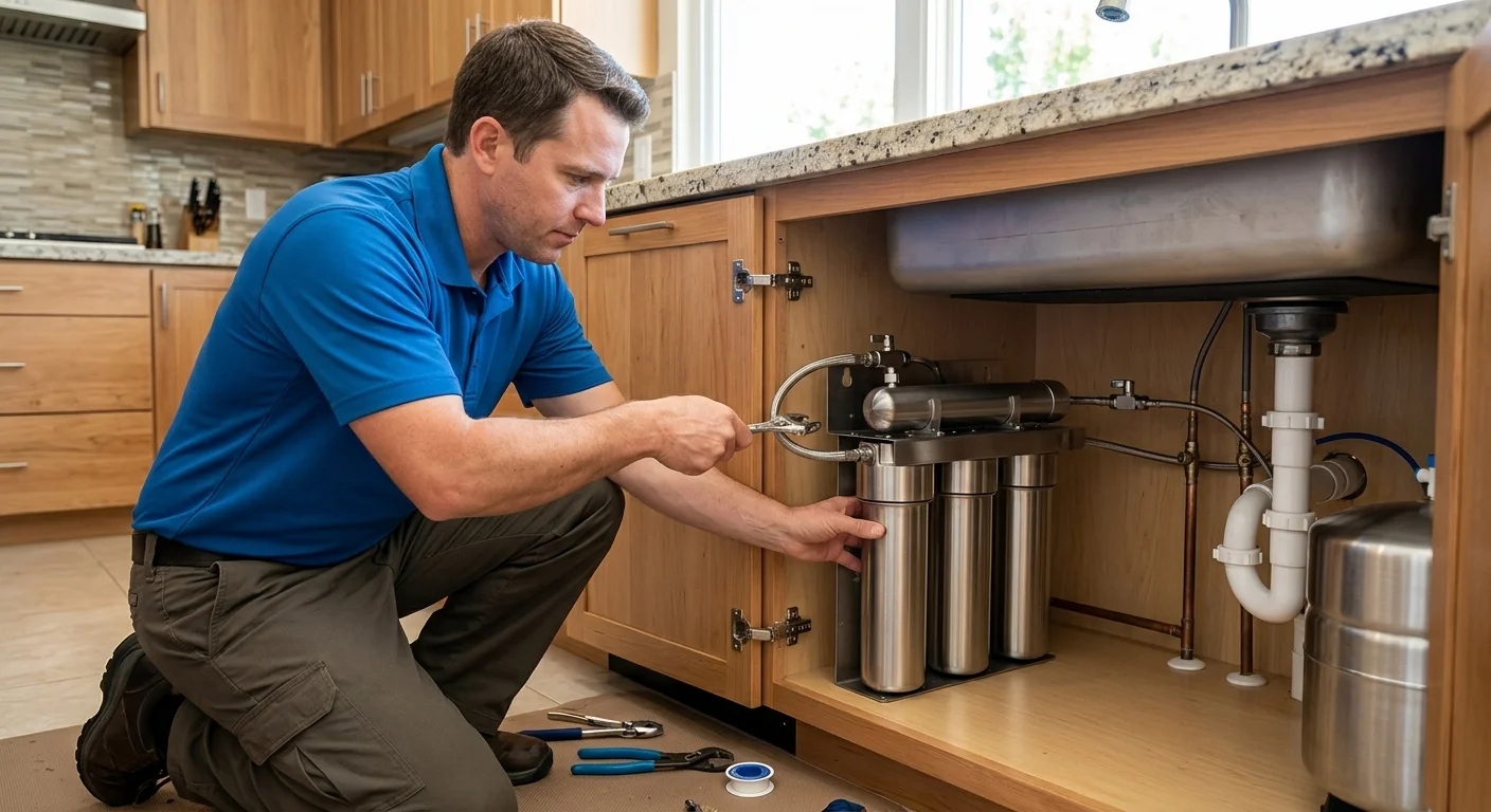 Licensed pro planning reverse osmosis under an Escondido kitchen sink